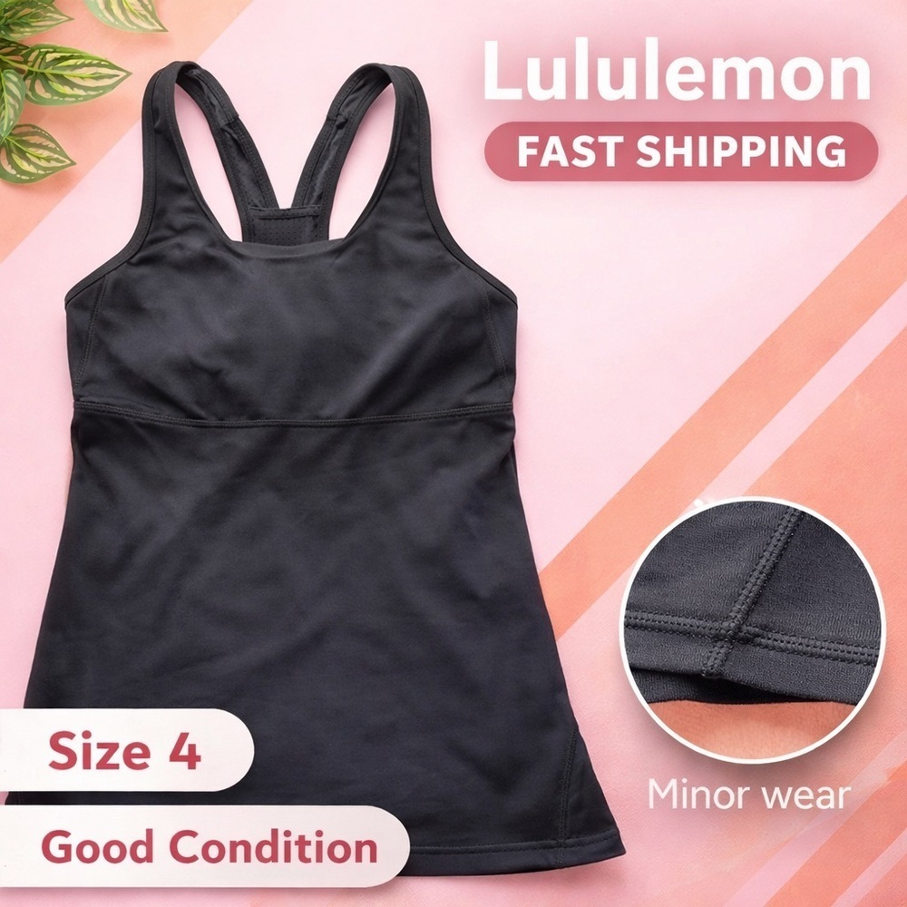 Lululemon Black Racerback Athletic Tank Top Built In Bra Size 4